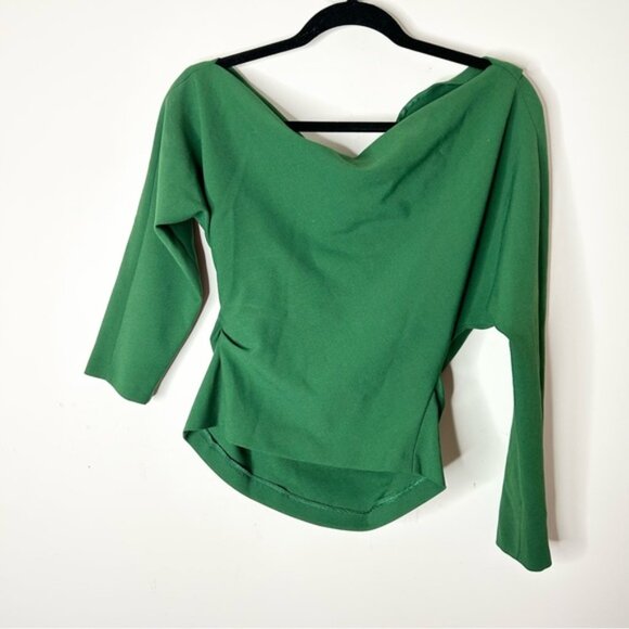 ZARA Draped Off The Shoulder Blouse Top Emerald Green Size Small NWT - Picture 13 of 13